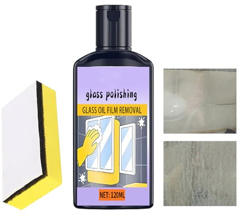 Nettoyant pour vitres de douche – Formule liquide, comme sur l'image, nettoyant pour vitres de douche, anti-calcaire et de film | Nettoyage en profondeur assisté par éponge et restauration des