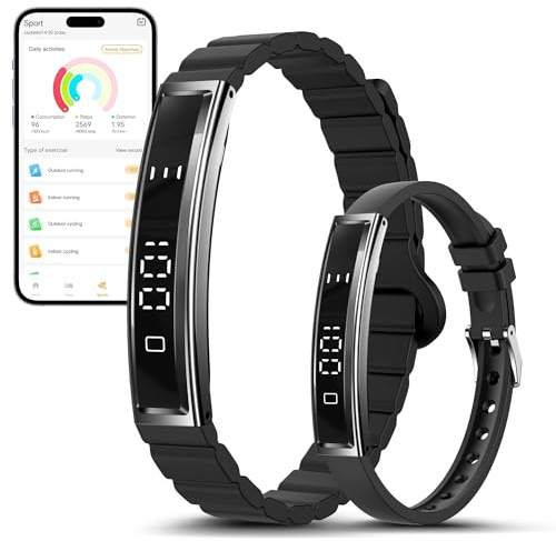 RIFESI Smart-Armband für Damen und Herren, Fitness-Tracker, 24/7 Herzfrequenz, Blutsauerstoff- und Stress-Monitor, 24-Stunden-Schlaf-Tracker, Smart-Armband mit kostenloser App 2 Bändern, Schwarz