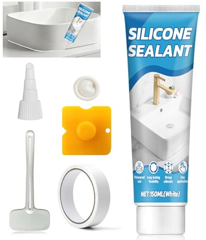 Sanitär Silikon Weiß, Fenster Abdichten, 150 ml, Wasserdicht und Elastisch | Silikons Weiß, Dauerhafter Kleber, Haftet auf Glas, Metall, Keramik, für Küche und Bad