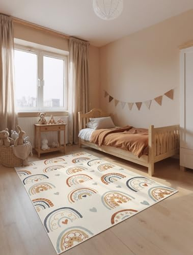 Hanse Home Adventures Kinderteppich Bowie - Kinderzimmerteppich Regenbogen, Herz Motive, Bogen, Spielteppich Bunt, Junge, Mädchen, Teppich Kinderzimmer, Wohnzimmer - Creme Mulitfarben, 120x170 cm
