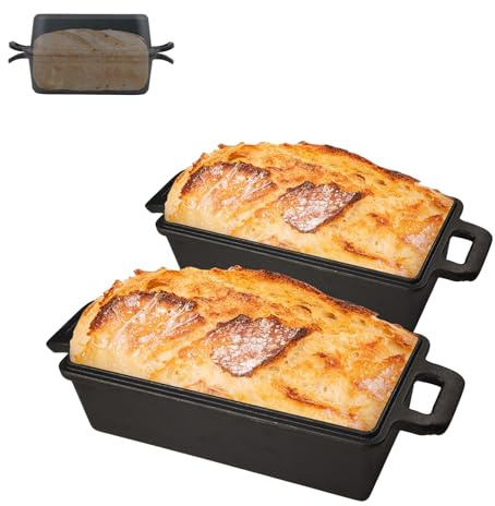 Cast Iron Bread Pan – Dutch Oven for Sourdough Bread 2‑in‑1Oven-Safe Non-Stick Baking Pan 9×5 in Rectangular, Black Banana Bread, Meat Loaf – Even Heating, Non-Stick, Oven-Safe Baking