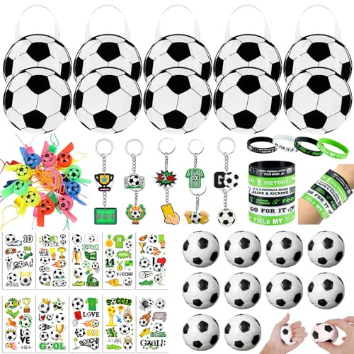 DAZZTIME Artículos de Fiesta Fútbol Cumpleaños,60 Piezas Kit de Suministros para Fiesta de Fútbol,Bolsas Fiesta Balón Futbolístico,Pelota Antiestres Pulsera Silicona,para Fiestas de Cumpleaños