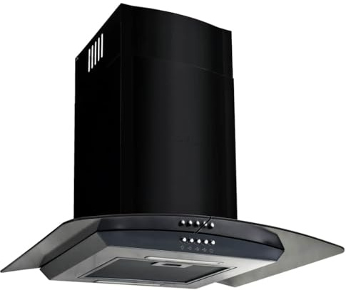 QUAHEAS Wall-Mounted Cooker Hood Stainless Steel Black 60cm with 756m3/h Power, 3 Speed Levels, LED Lighting, Aluminium Grease Filter and Activated Carbon Filter for Quiet Cooking