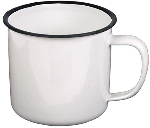 MFH Emaille-Tasse, weiß-schwarz, 350 ml, Durchmesser 8 cm