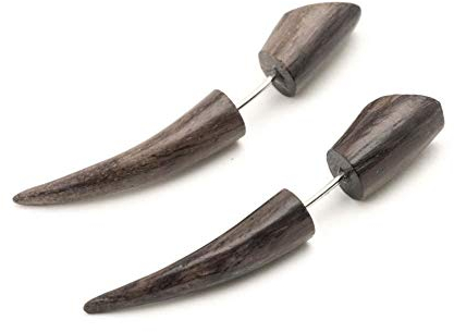 81stgeneration Boucles D'Oreilles en Bois Sculpté à Pointes Courbées et Fausses Pointes Coniques 45mm | Faux Écarteurs D'Oreilles |Bijoux Tribaux Gothiques | Boucles D'Oreilles Bohèmes Unisex