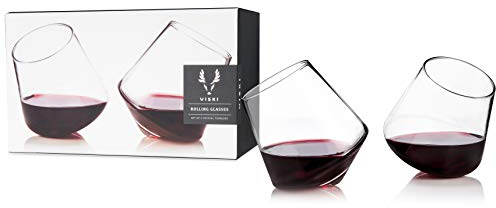 Viski® Rolling Crystal Wine Glasses Set of 2, No-Lead Premium Crystal Clear Glass, Modern Stemless, Wine Glass Gift Set, 12oz (355ml)
