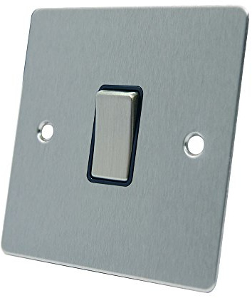 AET FSC1GSWIBSI 10 A 1-Gang Satin Chrome Flat Intermediate Single Light Switch with Black Insert Rocker Switch