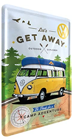 Nostalgic-Art Retro Blechpostkarte, 10 x 14 cm, VW Bulli – Let's Get Away! – Volkswagen Bus Geschenk-Idee, Postkarte aus Metall, Mini-Blechschild als Grußkarte