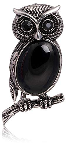 Halskette aus Leder mit Eulen-Anhänger, 45,7 cm, für Mädchen, Kinder, Kinder, handgefertigt, Modeschmuck (23 x 53 mm/schwarzer Achat)