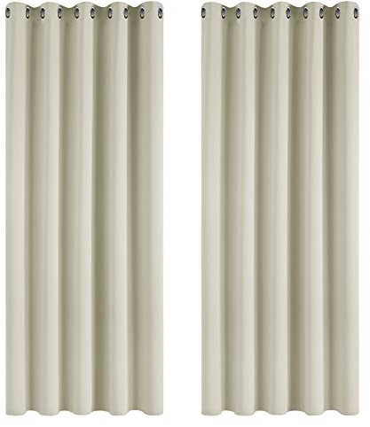 Deconovo Blickdichte Gardinen Kälteschutzvorhang Blickdicht Vorhang Verdunkelung, 138x168 cm(HöhexBreite), Hellbeige, 2er Set