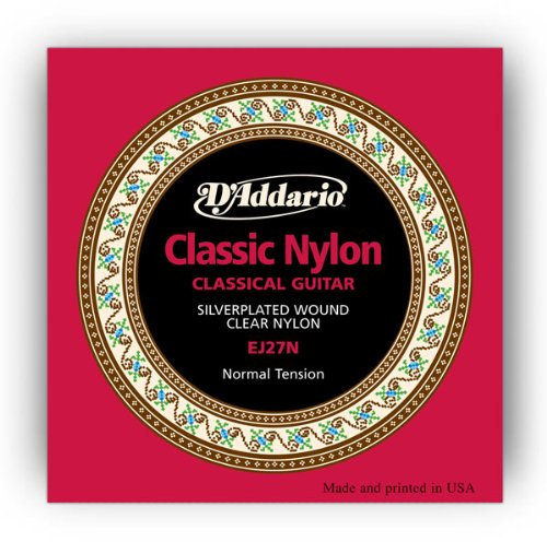 D 'Addario EJ27 N estudiante cuerdas nylon para guitarra clásica acústica (tensión Normal, transparenteplateado) – incluye 6 libre púas
