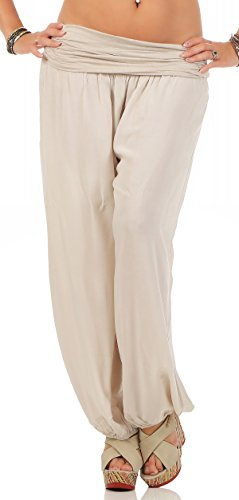 CLEOSTYLE Weite Damen Sommerhose Pumphose Haremshose Aladinhose Puderhose aus der aktuellen Kollektion 2020 CL 2403 (One Size (34-42), Beige)