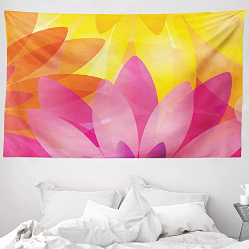 ABAKUHAUS Orange und Rosa Wandteppich und Tagesdecke, Bunte Flora aus Weiches Mikrofaser Stoff Waschbar ohne Verblassen Digitaldruck, 230 x 140 cm, Orange Gelb