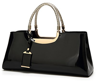 Coolives Borsa a mano con Tracolla Manici Intrecciato da Donna in Pelle Verniciata PU Borse a Spalla per Signora Nero