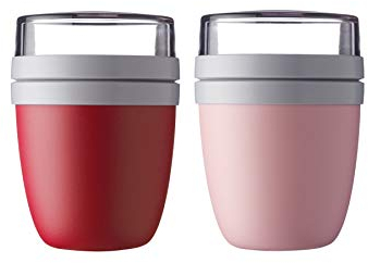Mepal | Lunchpot Ellipse Mixed | Nordic Red + Nordic Pink | Müslibecher to go | Unterteilung für Joghurt & Müsli | 500 ml + 200 ml | Geeignet für Gefrierschrank, Mikrowelle & Spülmaschine