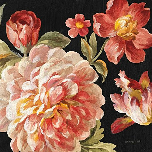STAMPA-SU-TELA-INCORNICIATA-Nai-Danhui-Cm_63_X_63-Mixed-Floral-IV-Crop-I-contemporanei-di-rosa-floreale-rosa-fiori-neri-fiori-floreale-peonia-tulipano-rosso-in-grassetto-Quadro-su-tela-con-c