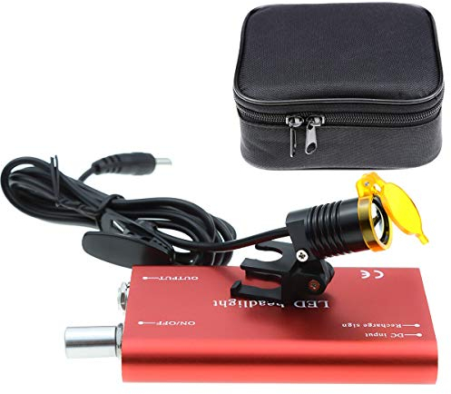 ORILAO Faro LED portátil de 3 W, luz de cabeza, linterna frontal con filtro para lupa binocular quirúrgica (rojo)