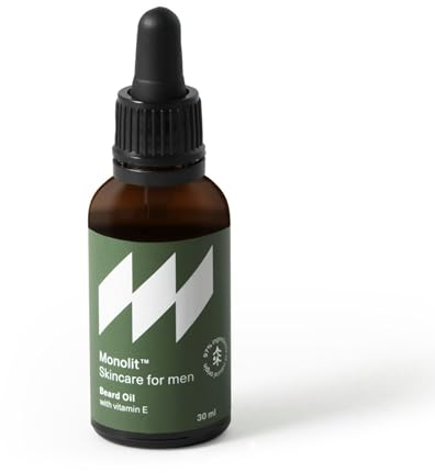 Monolit - Bartöl für Herren mit Avocadoöl, Jojobaöl, Arganöl und Vitamin E 30 ml - Flasche mit Pipette, Beard Oil, Feuchtigkeitsspendend, Nährend, Weichmachend - Sandelholzduft