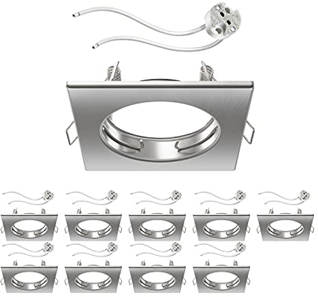 ledscom.de 10 Stück Deckeneinbaurahmen RIR Einbaurahmen chrom matt eckig (LED/Halogen/MR16/50mm) inkl. GU5.3 Fassung