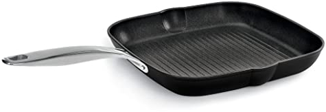 Barazzoni Black Titan Pro, Grill 28 * 28cm, Manico in acciaio rivettato, Antiaderente Titan Pro (5 strati). Adatto ad induzione, Made in Italy
