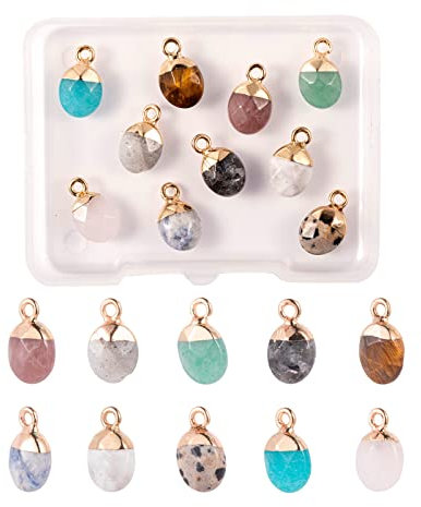 BEEFLYING 10Pcs Natürliche Edelstein Charms Oval Facettierte Stein Anhänger Kristall Achat Stein Charms Für Halsketten Armbänder Schmuckherstellung Handwerk
