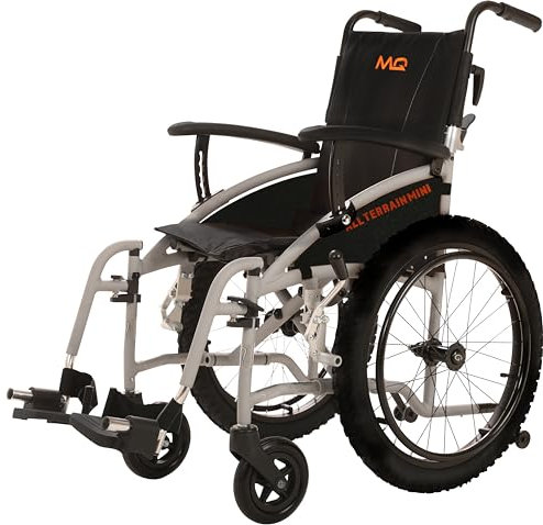 MobiQuip All Terrain Mini Children's Wheelchair, Self-Propelled - Silver Frame, Small 14 Seat - Lightweight, Aluminium Folding Frame - Easy-Fold & Quick Release - Pneumatic Tyres & Ergonomic Design