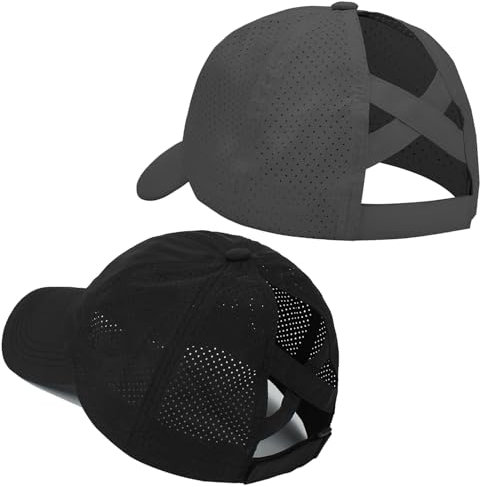 ZTL Baseballkappe für Damen, hoher Pferdeschwanz, Laufmütze, schnelltrocknend, Netzstoff, Sportkappe, unstrukturiert, Dad Trucker Hüte, 2er-Pack (Schwarz + Dunkelgrau), Einheitsgröße