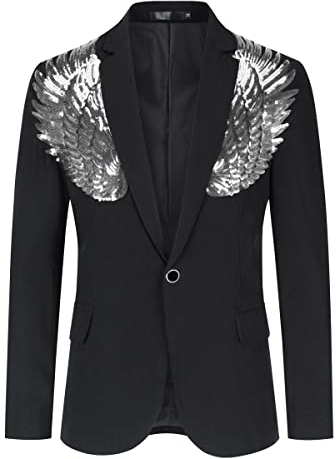 Allthemen Blazer Homme avec Paillettes Veste de Smoking Blazer Coloré Uni pour Soiré Argenté M
