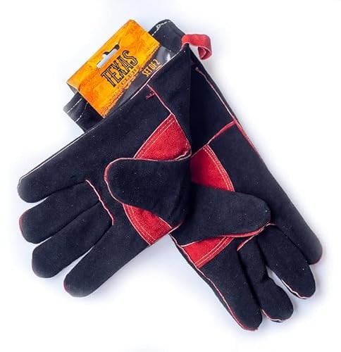 Texas Club BBQ Gloves Made of Leather, Resistant to High Temperatures | Heatproof Oven Mitts, Safe Hands Thermal Protection for Barbecue Grill | Heat Resistant Firm Oven Gauntlets
