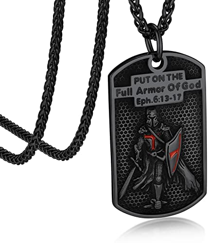 Bandmax Templer Dog Tag Halskette Herren Edelstahl Männerkette Amulett schwarzer Tempelritter Anhänger Punk Biker Kette Länge 55CM+5CM Schmuck für Geburtstag Vatertag