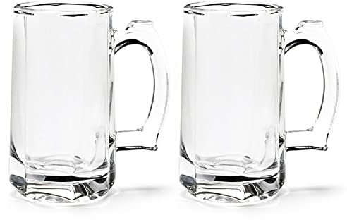 TUSAPAM Heavy Beer Mugs Set, 12.5oz Glass Mugs With Handle, Beer Glasses For Freezer, 370ml Beer Drinking Glasses, Traditional Stein For Bar, Alcohol, Beverages,Coffee, Teas, Set of 2