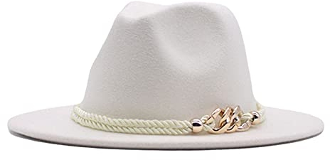 Fedora Hüte für Damen und Herren, Vintage, klassisch, breite Krempe, Schlapphut, Panama-Hut mit Gürtelschnalle, Sommer-Wolle, Derby-Kappen für Unisex, Damen, weiß, One size
