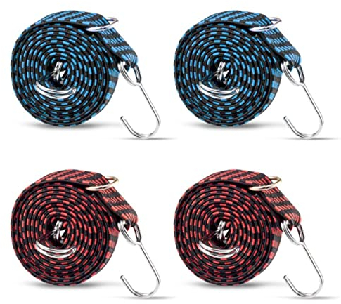 Spanngurte mit Haken,Spanngummi mit Haken,Gepäckspanner 2M,4 Stück Verstellbar Expander mit Haken für Fahrrad,Autotransport,Motorrad Blau