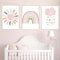 Recrtain Kinderzimmer Wanddrucke Rosa Sonnenschein Regenbogen Wolke Leinwand Wandkunst Kind Wandkunst Poster Boho Nordische Wandbilder für Mädchen Baby Kinderzimmer Dekor ungerahmt