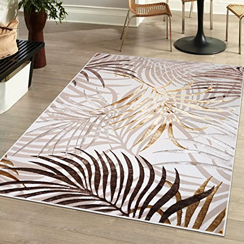 Mazovia Groß Teppich Wohnzimmer 160x230cm Creme Gold Florales Muster Boho | Teppich für Schlafzimmer Esszimmer Büro Beige Weich Pflegeleicht Fußbodenheizungsgeeignet Reinigungsmittelbeständig Blickfang