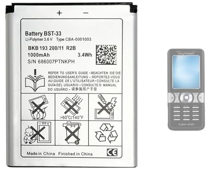 Aousavo BST-33 Batterie de rechange compatible avec Sony Ericsson W950 J105i, K800i, U1i, U10i, W100i, X5, Sony Ericson k550i CBA-0001003