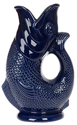 Gurgly Iconic Cobalt Blue Glug Jug Small 23cm 750ml – Fish Water Jug, Decorative Fish Vase, Ornament, Carafe