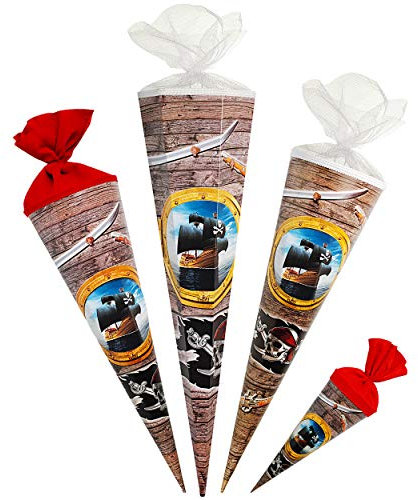 alles-meine.de GmbH Schultüte - Pirat & Piratenschiff - 35 cm - rund - Filzabschluß - Zuckertüte - mit/ohne Kunststoff Spitze - kompatibel mit goldbuch - Jungen Junge - Seefahr..