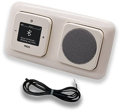 Busch Jäger DAB+ Unterputz Bluetooth (in and out) Radio 8217U-101 DURO2000 cremeweiß, Set mit Lautsprecher, Abdeckungen und Rahmen inkl. 0,9 m EBROM Wurfantenne zur Empfangsoptimierung - 8217 U – 101