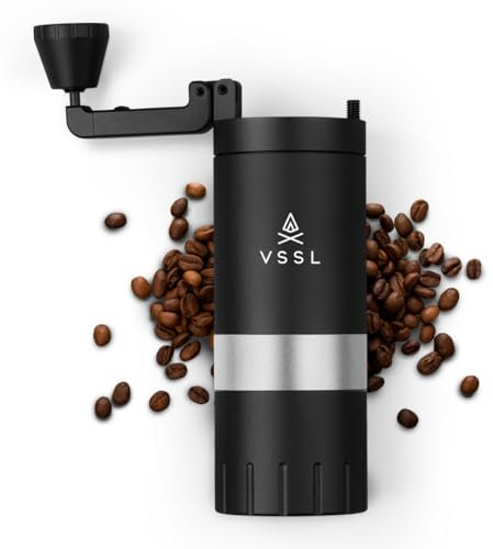 VSSL Java G45 Manual Coffee Grinder | Coffee for Camping | Bean Grinder | Travel Pour Over | Stainless Steel Conical Burr | ~ 45 Gram Capacity | Extendable Grind Handle | 50 Grind Settings | Black