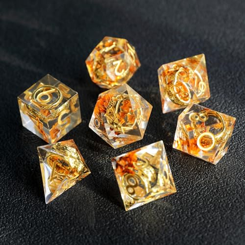 DND Würfel Set Herr der Ringe D4 D6 D8 D10 D% D12 D20 Handgefertigt Kunstharz Scharfkantige D&D Würfel für Dungeons und Dragons Pathfinder Rollenspiele Tischspiele RPG MTG Spiele mit Geschenkbox