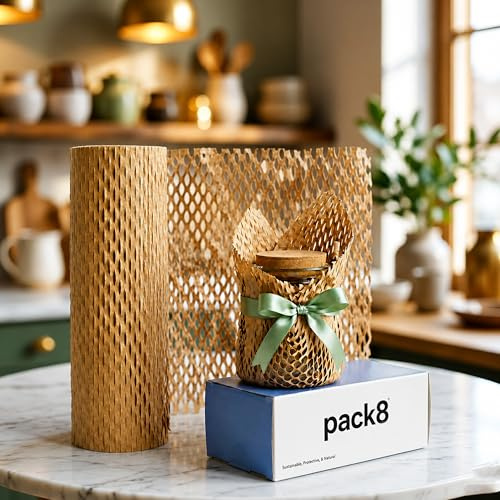 Pack8 Sustainable Honeycomb Paper Packaging Roll - 50m x 38cm (15), Brown Paper Bubble Wrap for Cushioning, Packing & Moving Fragile Items | Expands 40-50%