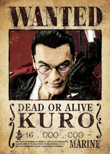 Displate - Poster aus Metal - WALL ART - One Piece Live Action - Netflix - Wanted Posters Kuro Wanted - Größe L - 67,5x48cm Matt