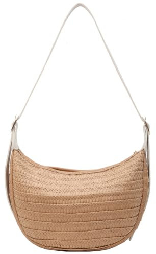 GSenhui Sac en paille pour femme - Demi-lune - Sac de plage - Sac en paille - Sac à main d'été avec fermeture éclair - Pour la plage, les voyages, l'école, S04