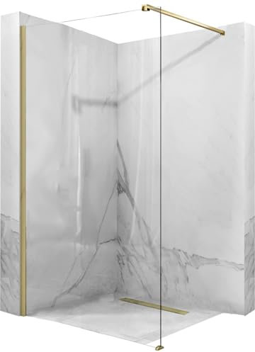 Rea AERO GOLD BRUSH 90 Duschwand – WALK IN Transparentes gehärtetes Sicherheitsglas 8 mm (Gold)