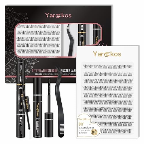 DIY Lash Extension Kit, 100Pcs Individual False Eyelash Clusters, C Mix Curl 10-16mm, 2-in-1 Bond Seal Glue, Lash Remover, Tweezer, Women Natural Eyelash Extension Set, Beginner Home Use (Black-B2)