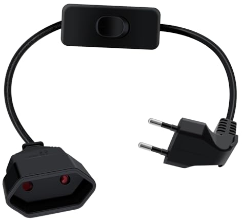 HuaLiSiJi Prolunga Europeo con Interruttore 2.5A 250V Prolunghe Elettriche Europeo Cavo Prolunga Europeo Corta, per Elettrodomestici, Lampada, Spina di Ricarica, TV, PC Ecc (Nero, 0.5m)
