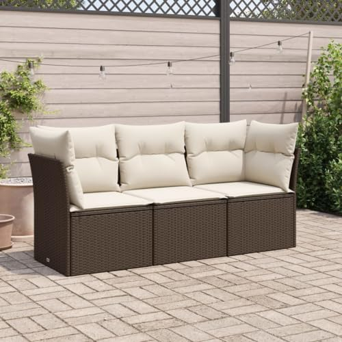 ULUYYUC 3-TLG. Garten-Sofagarnitur, Polsterbank Schlafsofa Küchensofa Gästebett Geeignet für Balkon Außenbereich Hinterhof Garten mit Kissen Braun Poly Rattan