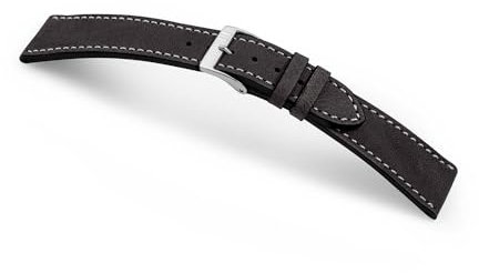 MANUFAKTURWERK Uhrenarmband HOHELUFT | Leder | für Damen und Herren | Silberne Schließe, Größe:M (Standard). 21/18 mm, Farbe:Schwarz