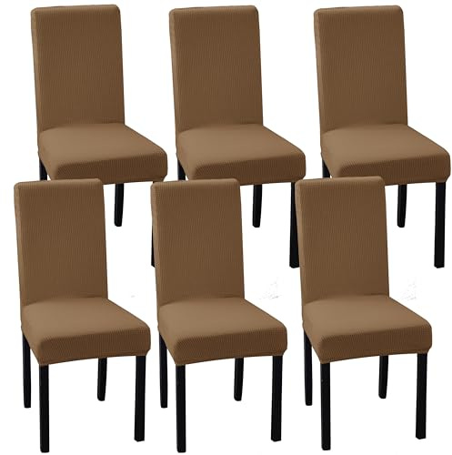 Ocves Stuhlhussen für Esszimmer, 4 oder 6 Stück, dehnbar, Esszimmerstuhlhussen, abnehmbar, waschbar, Stuhlschoner für Bankett, Küche, Party und Zuhause (Kamelbraun, 6 Stück)